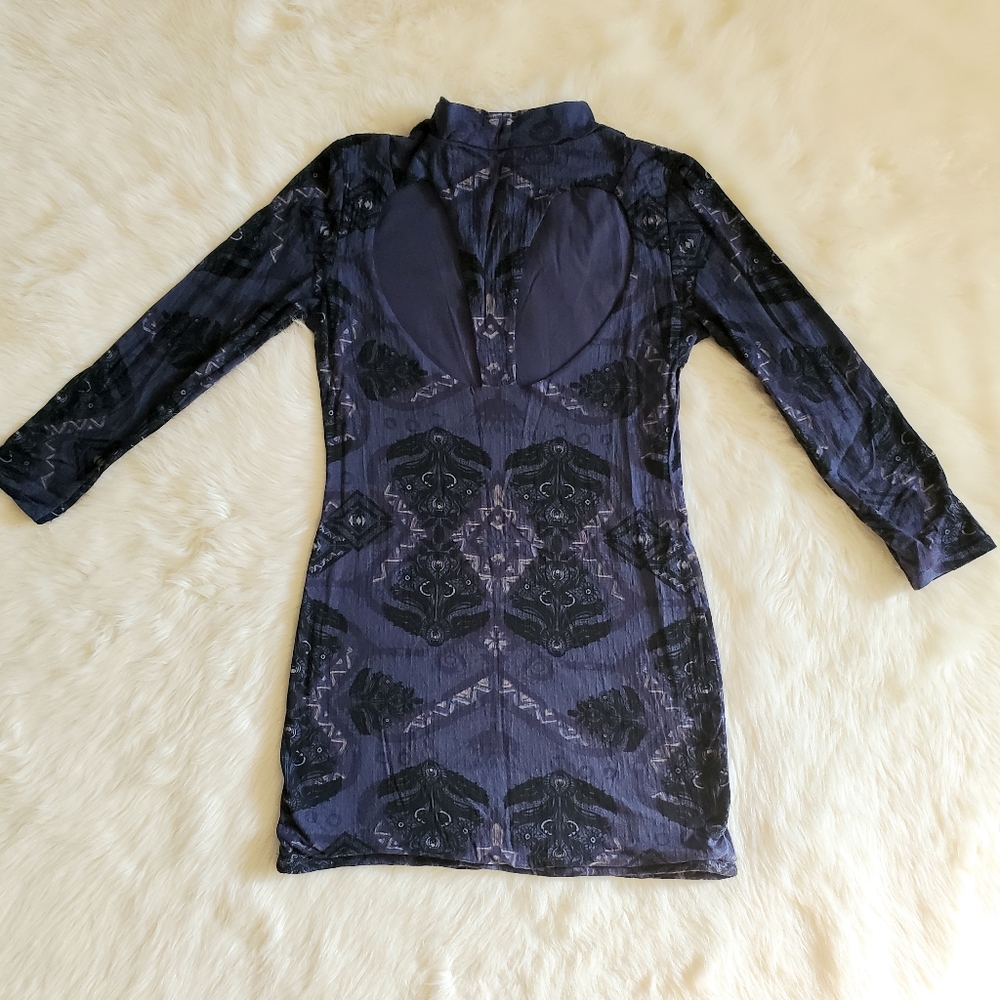 Free People Cute and Cozy Mock Neck Geo Print Bodycon Dress Size XS - Picture 4 of 11
